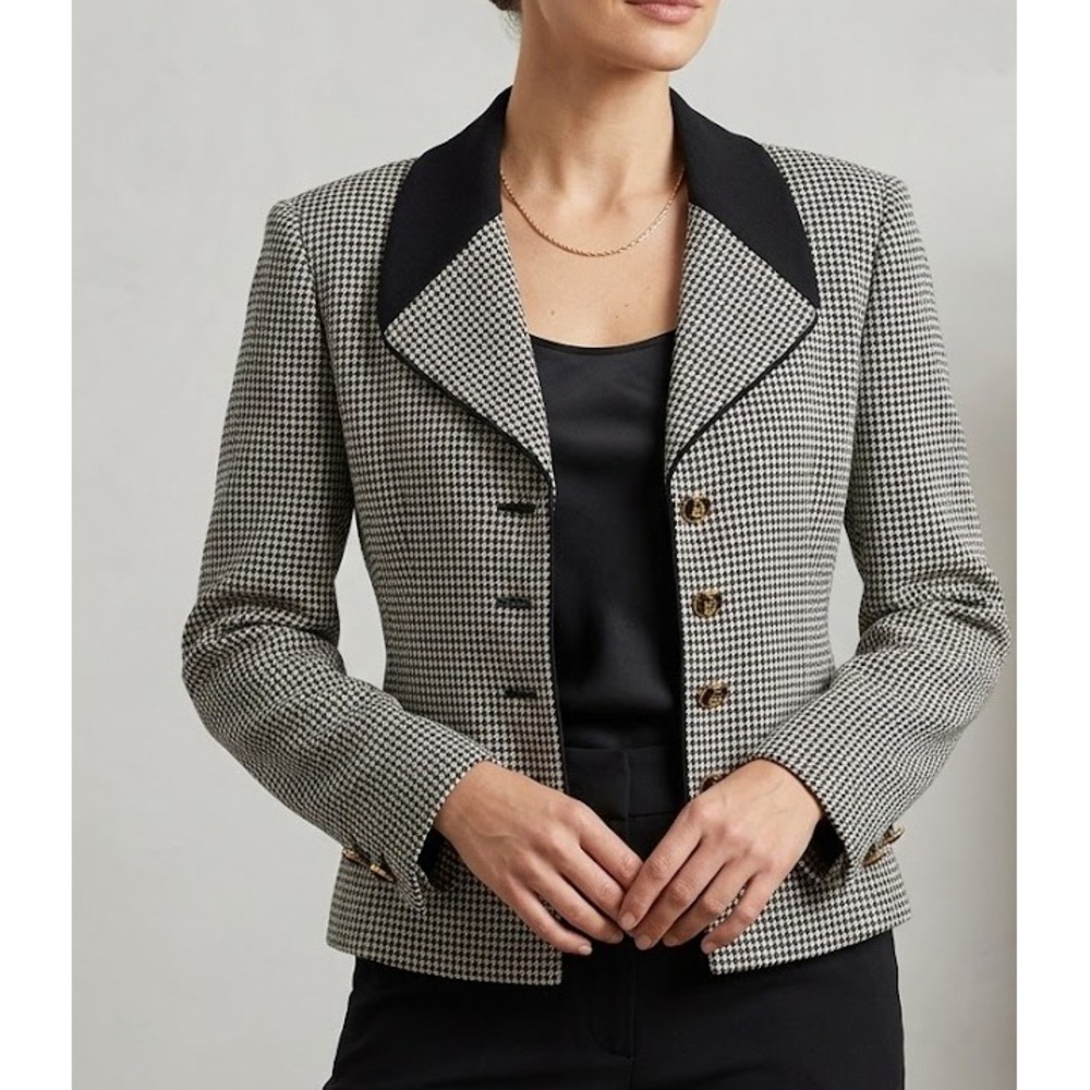 St. John Collection Blazer Houndstooth Knit Black&White Gold Hardware 8 Vintage - Picture 11 of 11